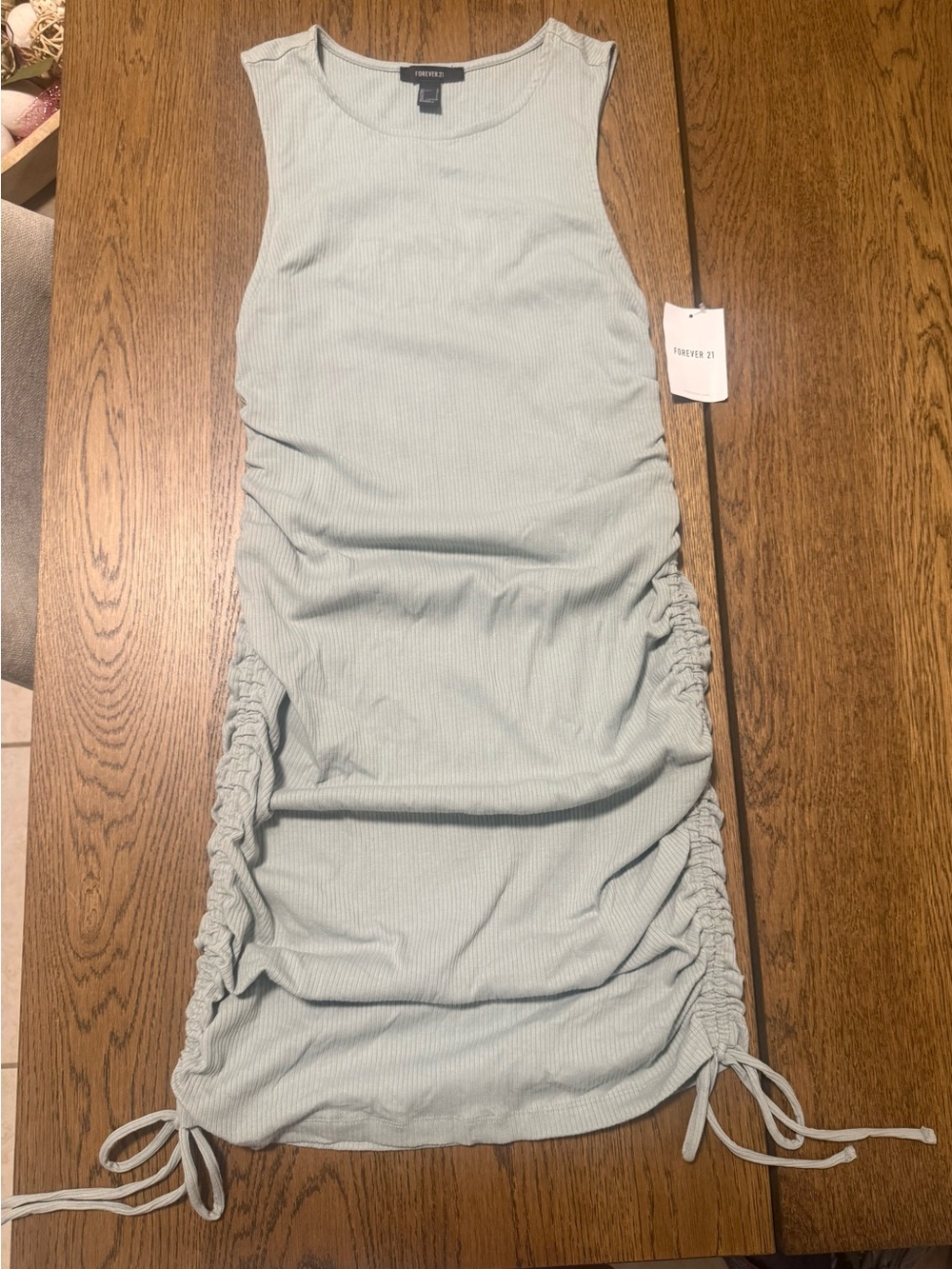 Forever 21 Light Sage Ruched Ribbed Tank Midi Dress